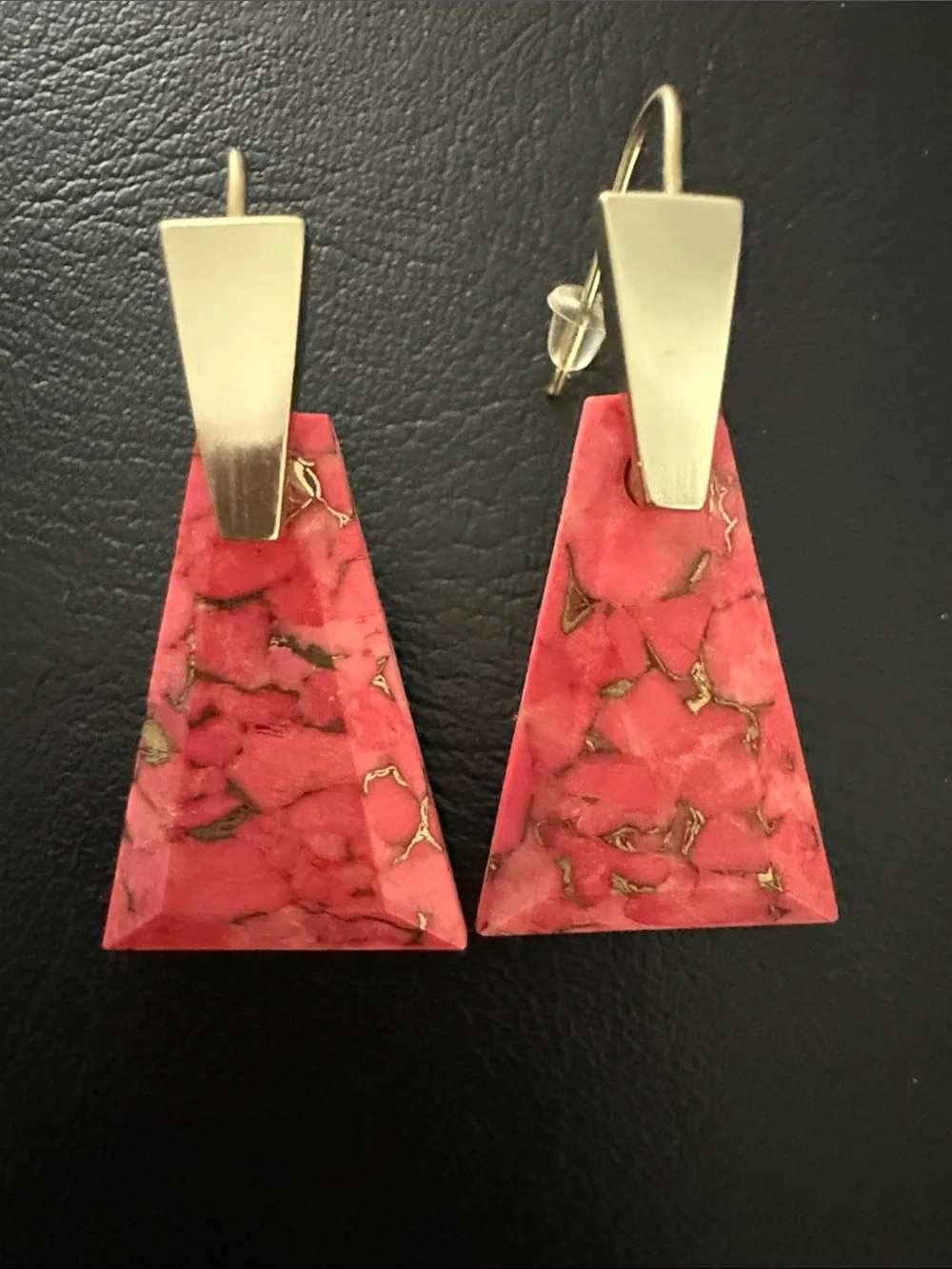 Kendra Scott Pink Marbled Triangle Drop Earrings with Gold Accents - Picture 6 of 6